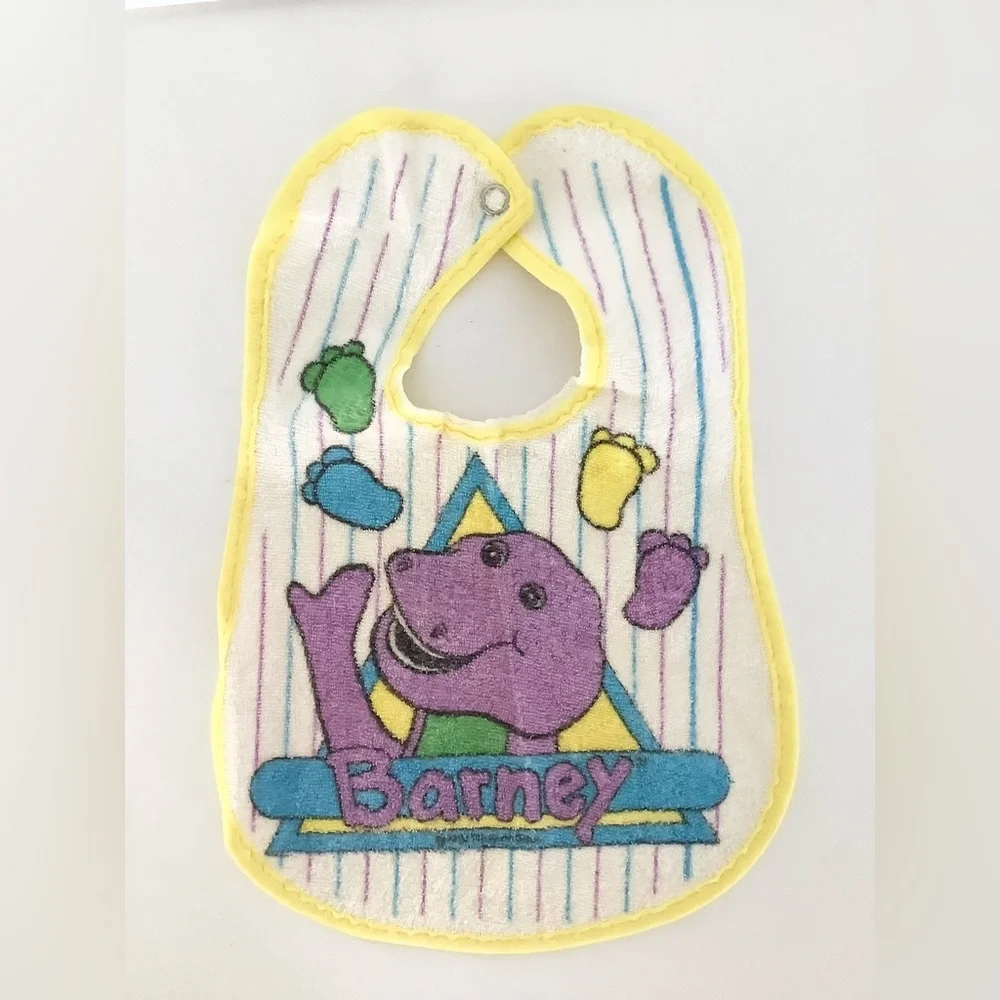 Vintage Retro 90’s Barney the Purple Dinosaur Baby Bib